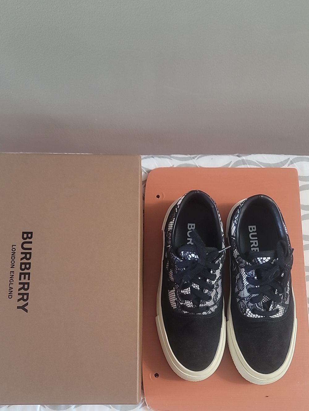 Burberry Black Suede & Lace-Pattern Low-Top Sneakers